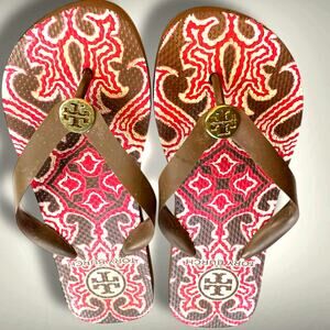 Size 5 TORY BIRCH Multicolor Women's Brown Red Flip Flop Sandals